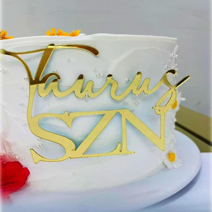 Gold Acrylic Taurus Zodiac Sign Cake Topper,Taurus Season Energy/12 Zodiac Constellation Theme Birthday Cake Decor,April/May Decorations for Wedding Birthday baby showers Party Decoration