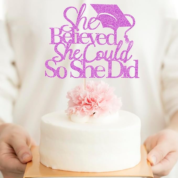 She Believed She Could So She Did Cake Topper,2026 Graduation Cake Topper,Cake Decorations for Girls,2026 High School/College/University Graduation (purple)