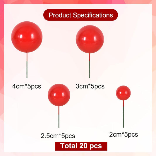 BEISHIDA 20 PCS Red Mini Ball Cake Toppers Foam Cake Balls Decoration Supplies for Happy Birthday Anniversary Wedding Baby Shower Graduation Christmas Valentines Cake Decorations