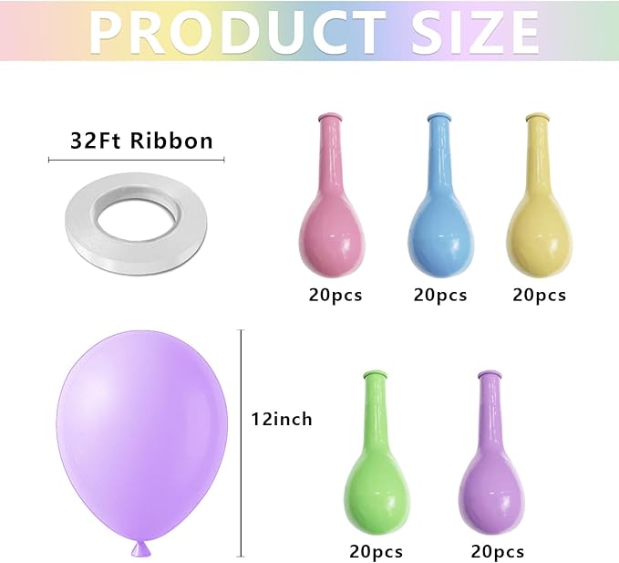 12 Inch Pastel Balloons Assorted Color - 100pcs Macaron Birthday Ballons Latex Party Balloons for Balloon Arch Garland, Graduation Birthday Baby Shower Decorations, Rainbow Pink Blue Yellow Baloon