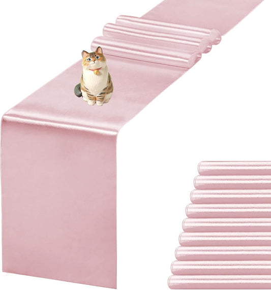 10 Pack Satin Table Runner 12 X 108 Inch Silk Table Runner for Party,Wedding, Birthday, Banquets,Decoration(Rose Gold)