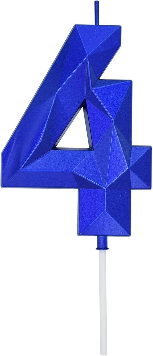 DERVENTA Large Birthday Candle Number 3D Blue 3.7 inch Party Celebration Anniversary Decoration Cake Topper 1 Piece (Number 4 Blue)