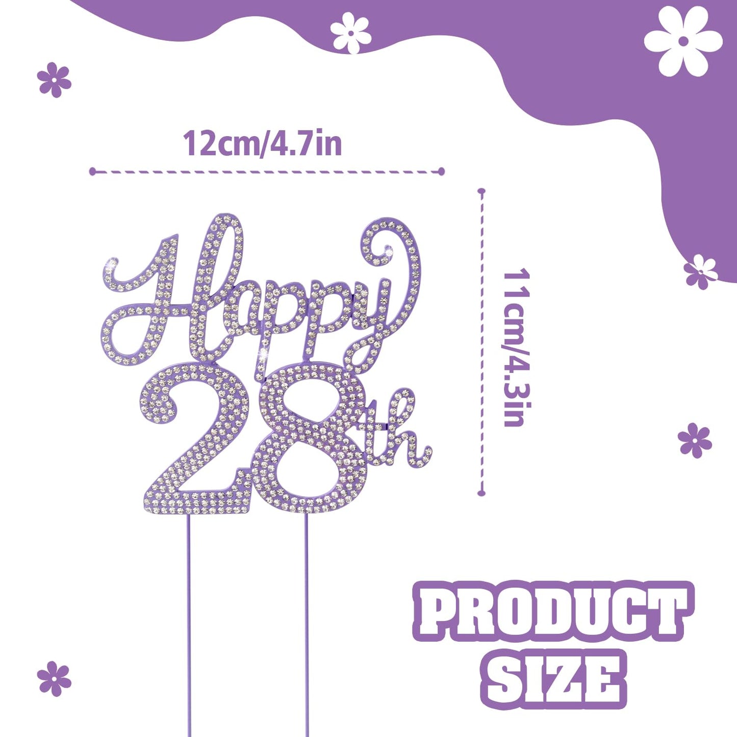 LASKYER Happy 28th Birthday Purple Rhinestone Cake Topper - 28th Birthday/Anniversary,Cheers to 28 Years Old Bday Party Metal Sparkly Centerpieces Decorations.