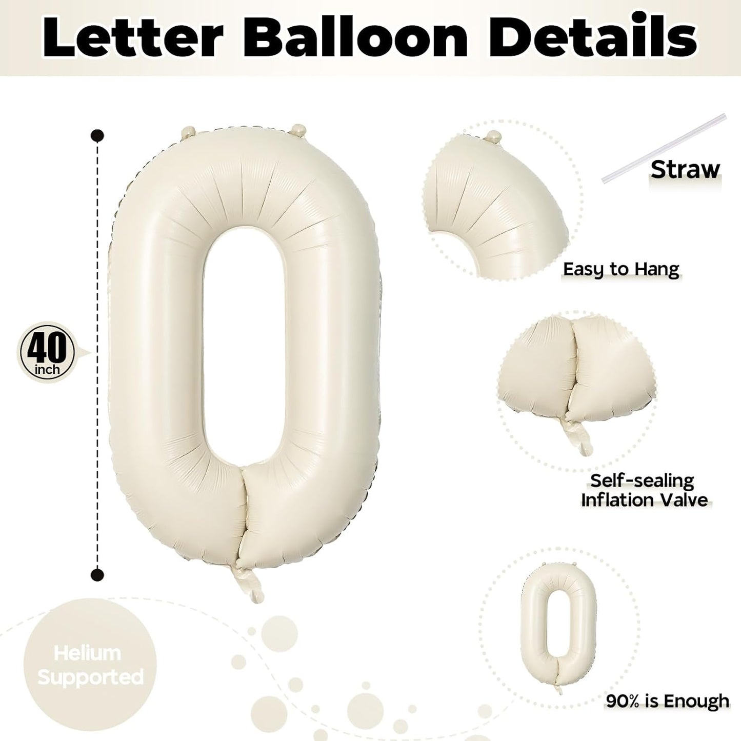 Large Beige Oh Boy Balloons, 40 Inch Cream White Sand OH BOY Balloon Letters with Ribbon, Neutral Ivory Alphabet Oh Boy Balloon for Baby Kid Boys Birthday Baby Shower Gender Reveal Party Decorations
