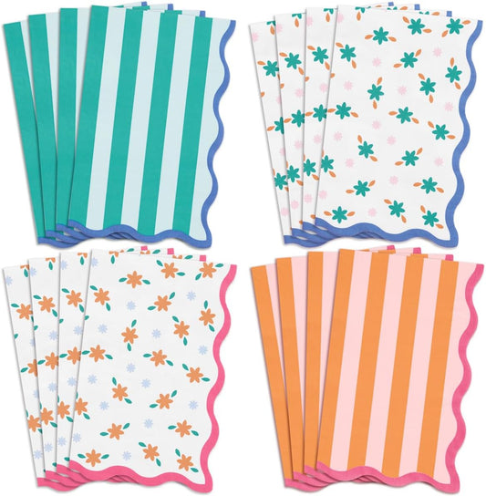 xo, Fetti Italian Summer Wavy Floral Stripe Napkins - 3-ply, 24 pcs | Bachelorette Party Decorations, Last Toast Coast, Birthday Party Supplies, Flower Baby Shower, Stripe Wavy Cocktail Decor