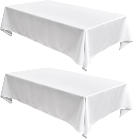 Fitable Faux Linen Tablecloths Rectangle 60 x 102 Inch - 2 Pack Textured Table Clothes for 6 Foot Tables, White Faux Burlap Kitchen Table Covers for Wedding, Party, Farmhouse, Banquet, Dining