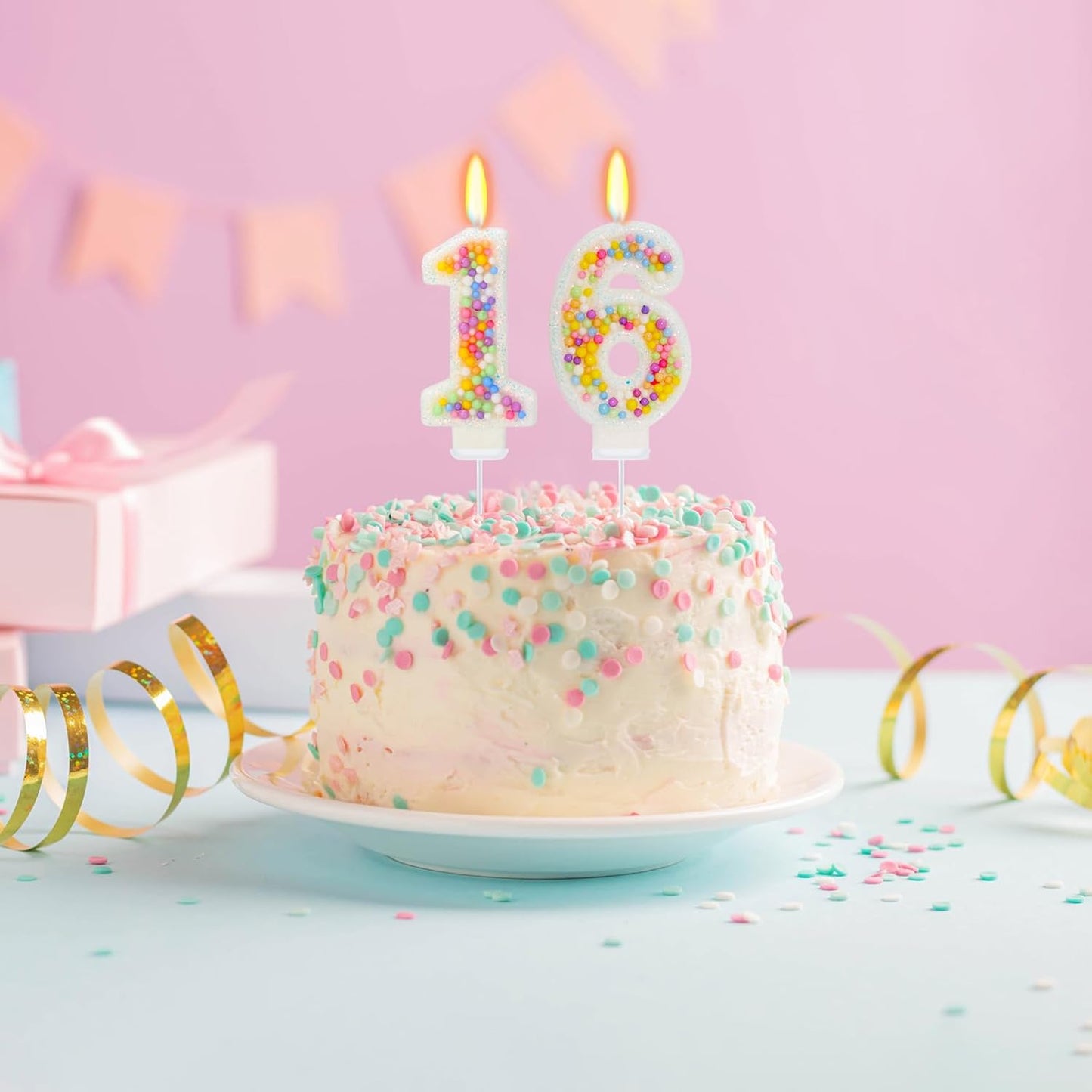 16th Birthday Candle for Cake, Colorful Macaron Numeral Candles for Boys/Girls, Theme Birthday Party Cake Decorations, Cake Topper for Birthday Party Supplies (Number 16)