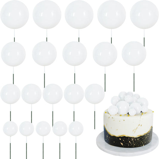 BEISHIDA 20 PCS Whie Mini Ball Cake Toppers Foam Cake Balls Decoration Supplies for Happy Birthday Anniversary Wedding Baby Shower Graduation Christmas Cake Decorations