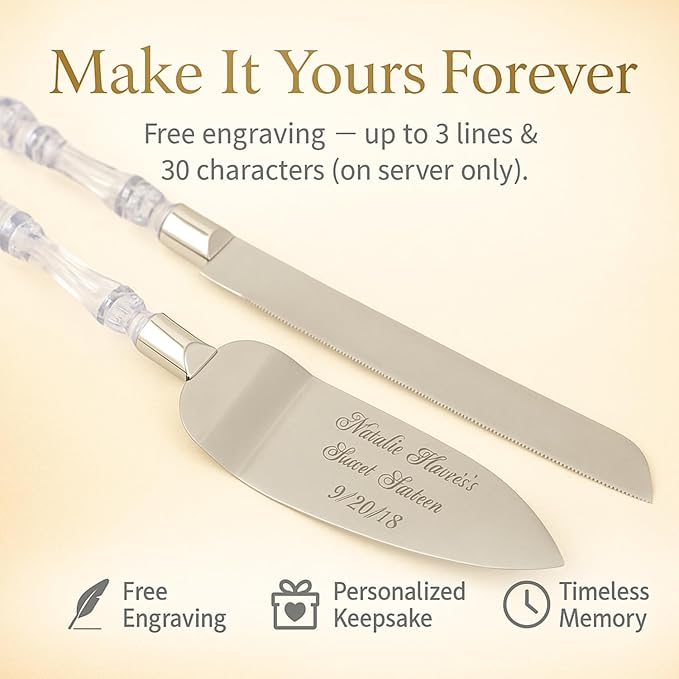 GIFTS INFINITY Personalized Wedding Cake Knife and Server Set with Engraving – Mis Quince Anos, Keepsake Gift for Wedding, Anniversary, Reception, Birthday & Other Occasions (CT-101)