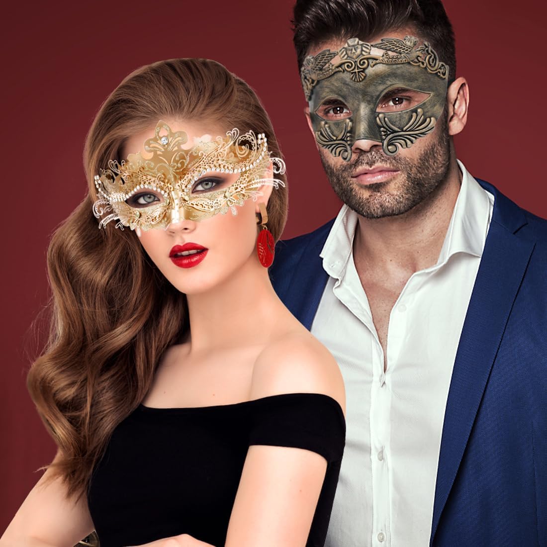 Couple Masquerade Metal Mask Roman Greek Man Mask Venetian Halloween Costume Ball Mask Mardi Gras Mask Cosplay Party Mask