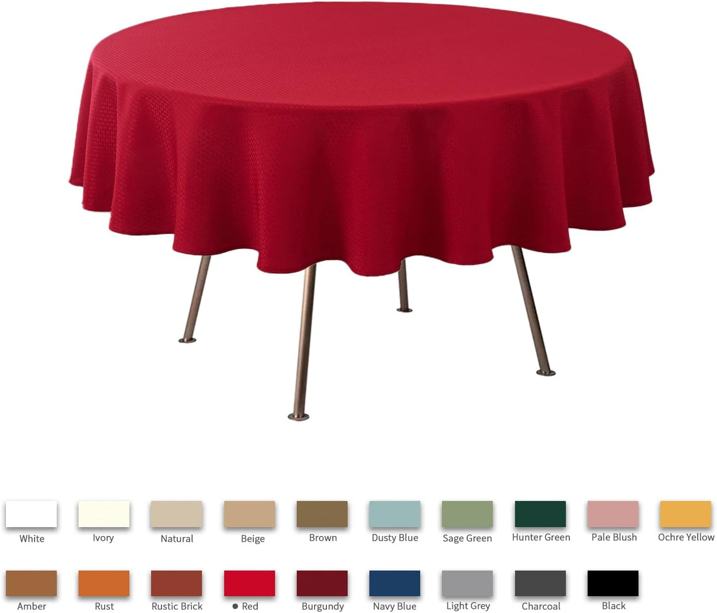 maxmill Round Tablecloth Weaved Texture Design Spill-Proof Wrinkle Free Soft Christmas Table Cloth for Circular Table Cover, for Dining Room Banquet Parties Holiday Dinner, 70 Inch Red