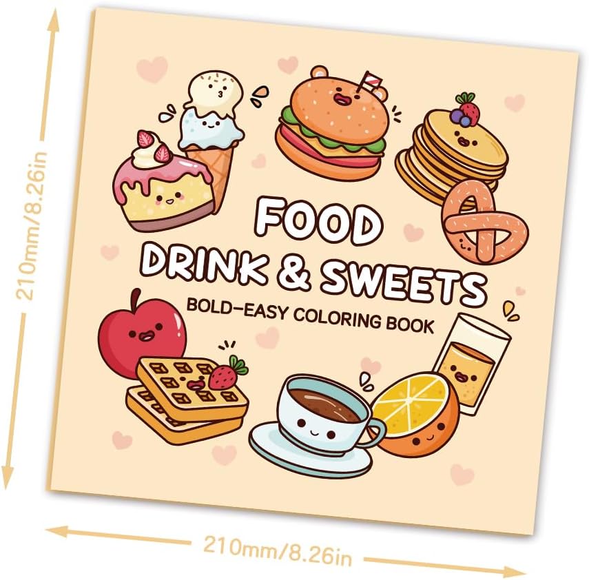 Adorable Coloring Book for Kids Ages 4–8: 40 Unique Single-Sided Pages to Prevent Bleed-Through | Thick Paper for Markers & Crayons | Screen-Free Learning Fun & Family Creative Gift (Food Drink)