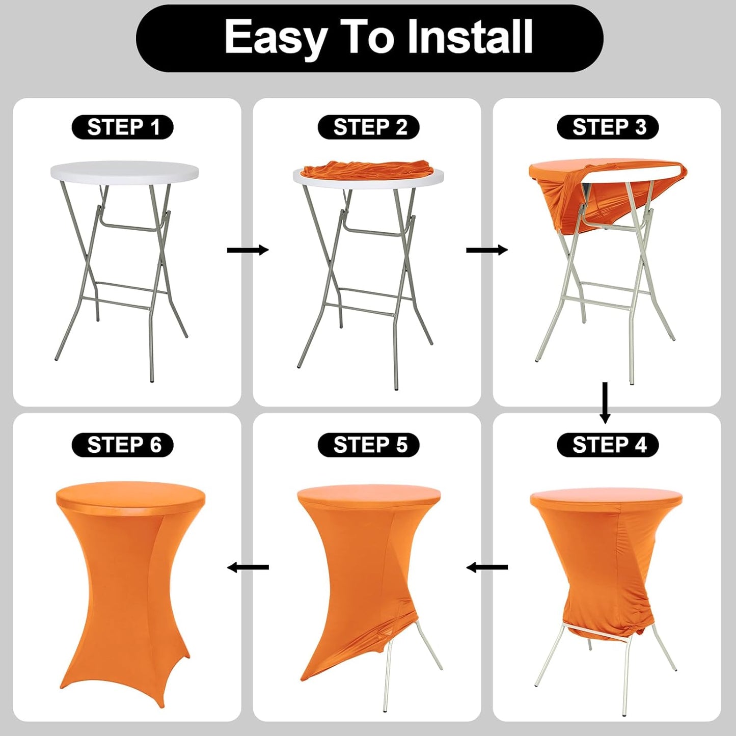 FestiCorp 2 Pack Spandex Orange Table Cover, Cocktail Fitted Tablecloths, Round Highboy Stretch Table Covers Cloths for Party, DJ, Bar, Halloween, Birthday, Banquet, 30"-32" Diameter x 40"-43" Height