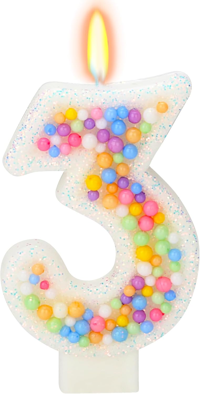 Birthday Candles - Number 3 Candle, Colorful Macaron Candles, Birthday Candles for Women/Girls, Cake Decorations, Theme Party Supplies