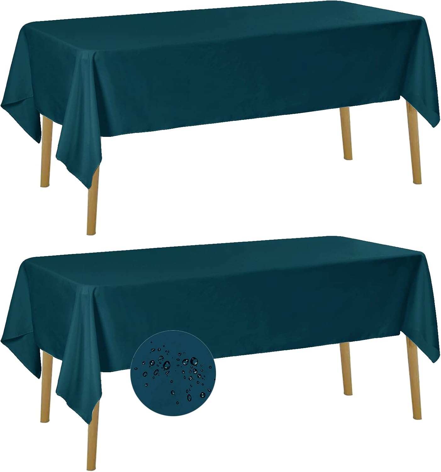 Fokitut 2 Pack Waterproof Rectangle Tablecloth, 60x120 Inch,Stain Resistant and Wrinkle Polyester Table Cloth, Fabric Table Cover for Kitchen Dining, Wedding, Party, Holiday Dinner-Peacock Blue
