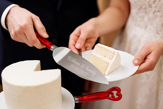GIFTS INFINITY Personalized Wedding Cake Knife and Server Set with Engraving – Cake Cutting Utensil Set, Keepsake Gift for Wedding, Anniversary, Reception, Birthday & Other Occasions (2541-RD)