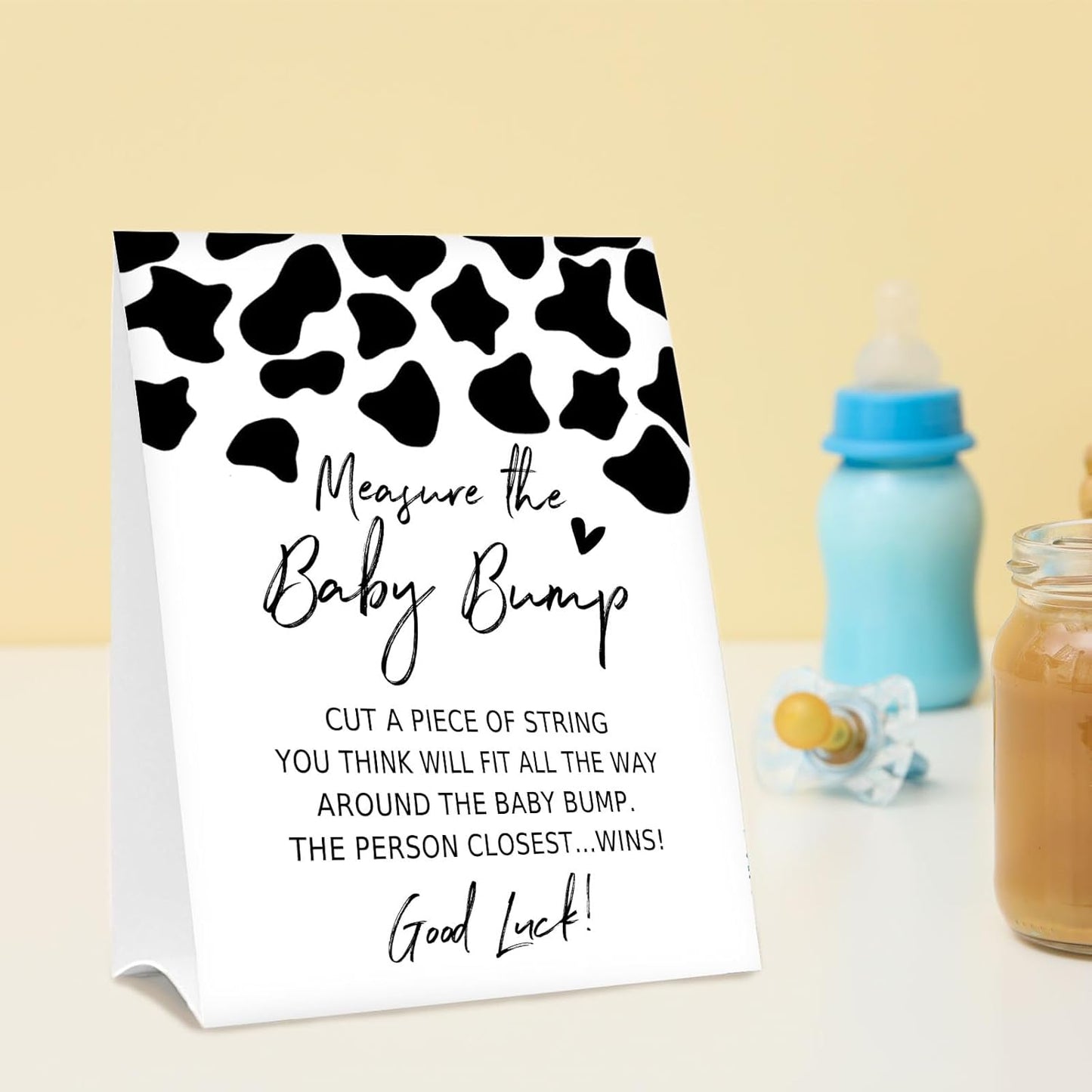 Baby Shower Games Measure the Baby Bump Sign, How Big is Mommy's Belly Party Favors Supplies, 5x7 Inch Kraft Standing Sign and 50 Guessing Cards, Dairy cow
