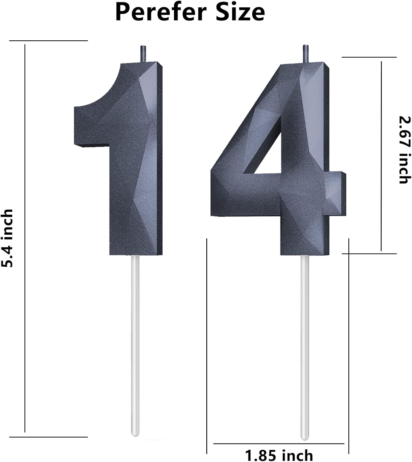 Number Birthday Candles(14 Candle Black) 3D Diamond Shape 14th Happy Birthday Cake Topper Decorations for Boy Men Birthday Wedding Anniversary Celebration Theme Party Supplies