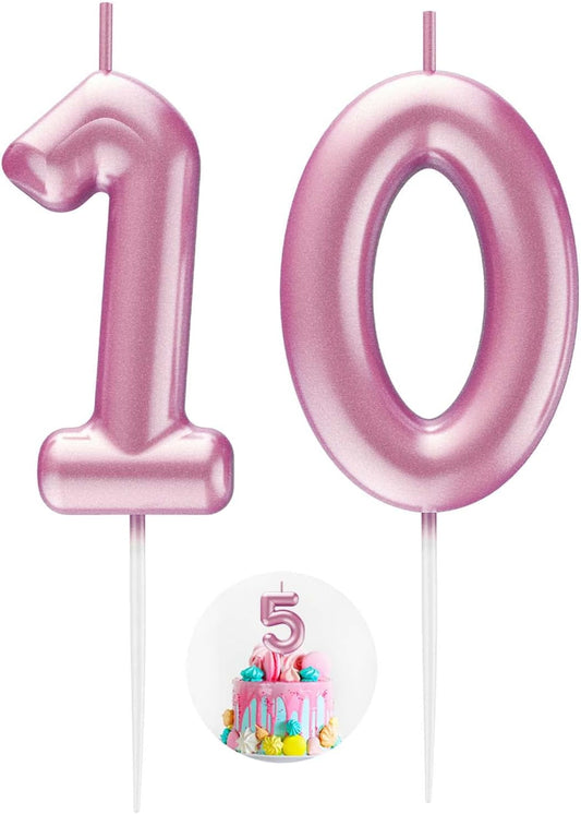 Pink Number 10 Candle Happy Birthday 3D Number Candles for Birthday Cake Party Decoration Wedding Anniversary Celebration Supplies