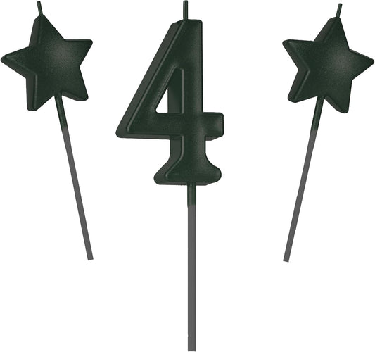 4.75 in Black Number 4 Birthday Candles - Birthday Party Cake Toppers - Celebrating Childrens/Kids Party Cupcake Decoration (Glitter Black)
