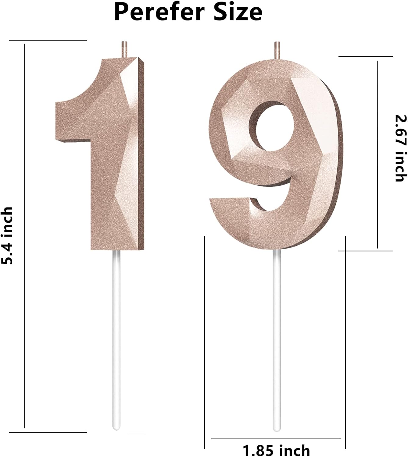 Number Birthday Candles(19 Candle Rose Gold) 3D Diamond Shape Number Happy Birthday Cake Candles for Birthday Party Wedding Decoration Reunions Theme Party