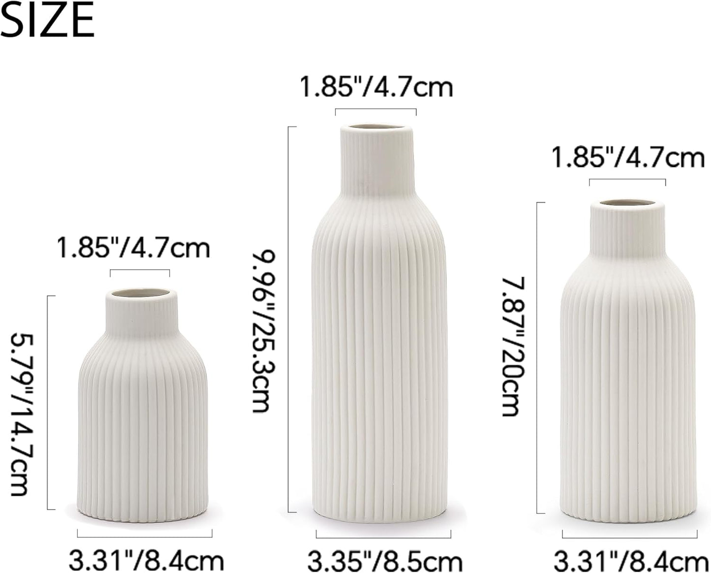 White Ceramic Vase Set of 3, Modern Minimalist Ribbed Small Flower Vase Table Centerpiece Decorative for Home Decor Farmhouse Christmas