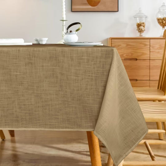 Natural Linen Rectangle Tablecloth, 2 Pack Slubby Textured Fall Lightweight Table Cloth 60 x 60 Inch, Water Resistant Stain Resistant Farmhouse Burlap Table Cover for Kitchen Dining Room