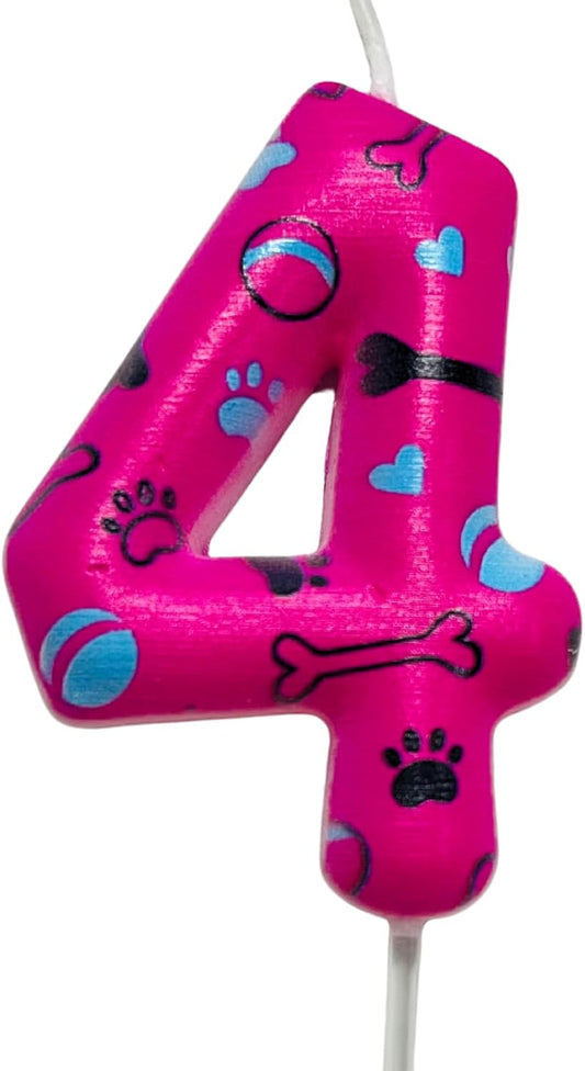 Number 4 Pink Purple Dog Paw Birthday Candles Cake Topper Numeral Birthday Candles for Boy Girl Dog Paw Decoration