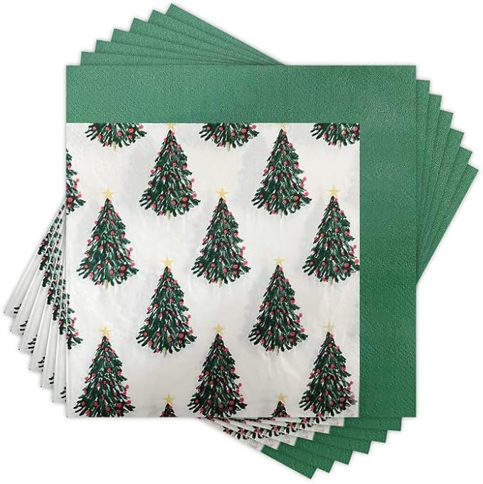 SOLAS Christmas Paper Napkins - 20 Pack, 2 Ply, 6 1/2' (16.5cm) Square - Beautifully Designed, Fun & Colorful Green Holiday Serviettes