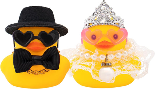 wonuu Pair Set of 2 Bride and Groom Rubber Ducks for Wedding Favors, Party Favors, Ceremony Gift Set, Marriage Souvenir, Marry Blessings, Aniversary Present, White Dress&Soft Top Hat