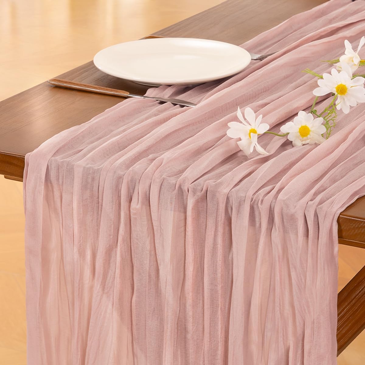 Socomi 6pcs Pink Cheesecloth Table Runner Fall Thanksgiving Boho Rustic Gauze Dusty Pink Farmhouse 120 inch 10FT Cheese Cloth Runner for Wedding Party Baby Shower Birthday Home Decor