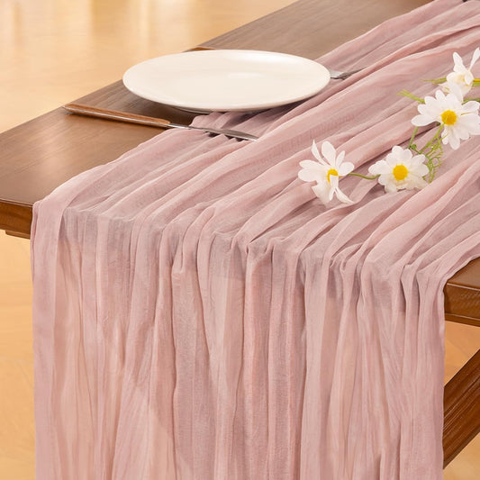 Socomi 15pcs Pink Cheesecloth Table Runner Fall Thanksgiving Boho Rustic Gauze Dusty Pink Farmhouse 120 inch 10FT Cheese Cloth Runner for Wedding Party Baby Shower Birthday Home Decor Holiday