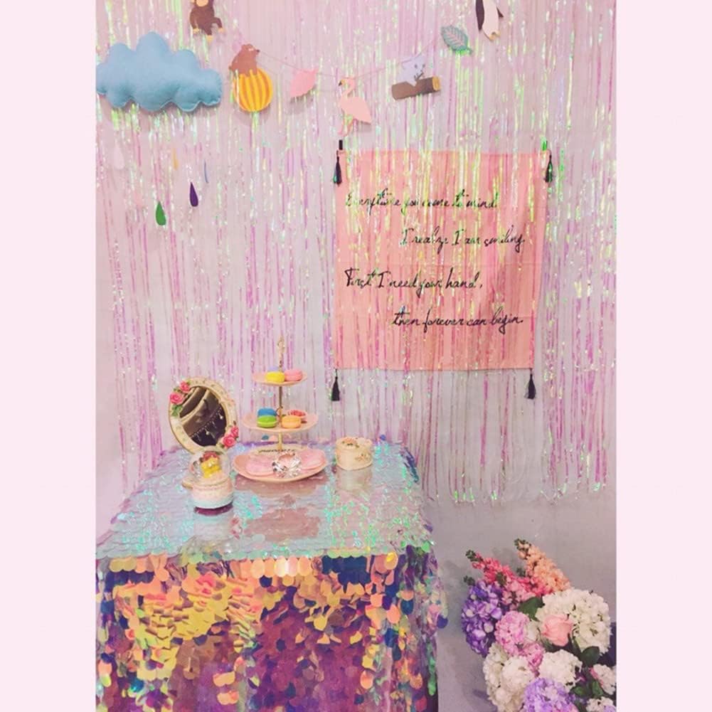 2PCS Tinsel Fringe Backdrop Party Decor Foil Curtain Party Decorations For Birthday Holiday Celebration Graduation Baby Shower Engagement Bachelorette Wedding Photo Booth Props(Trans colors)3.28*8.2ft
