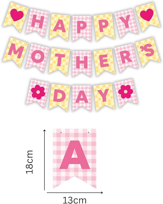 Happy Mother's Day Banner Set Decoration for Mother's Day Party Decorations Backdrop Garland for Mom Mother's Day Glitter Garland Photo Props (Yellow Heart Plaid)
