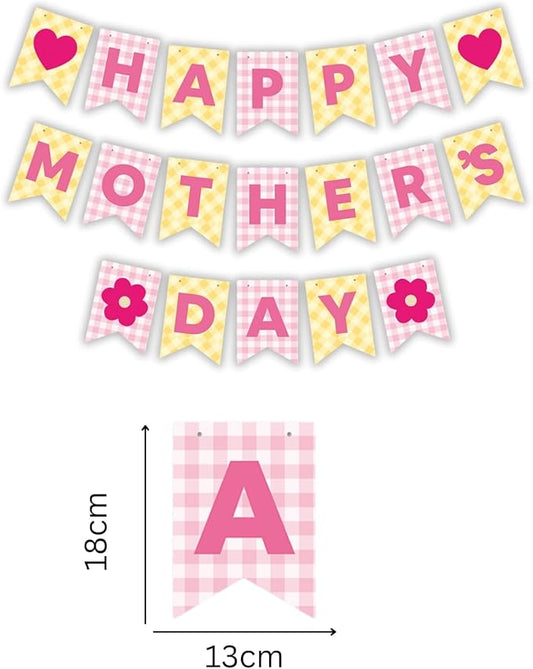 Happy Mother's Day Banner Set Decoration for Mother's Day Party Decorations Backdrop Garland for Mom Mother's Day Glitter Garland Photo Props (Yellow Heart Plaid)