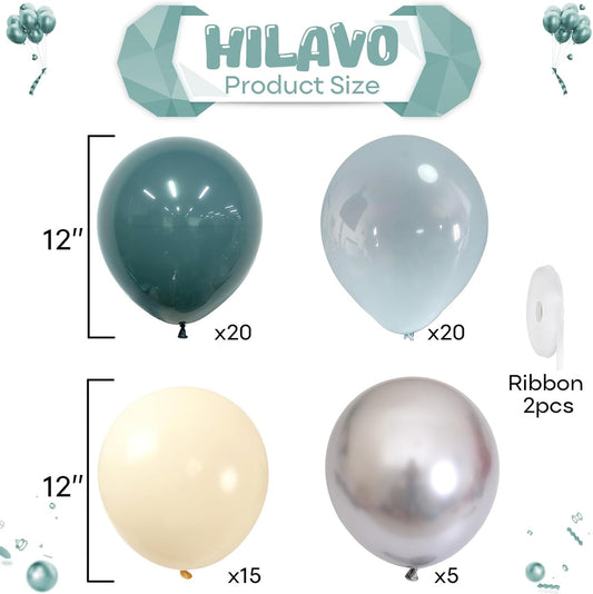 Dusty Blue Balloon Set – 60 Pcs 12 Inch Slate Blue Ivory Silver Latex Balloons for Baby Shower & Wedding