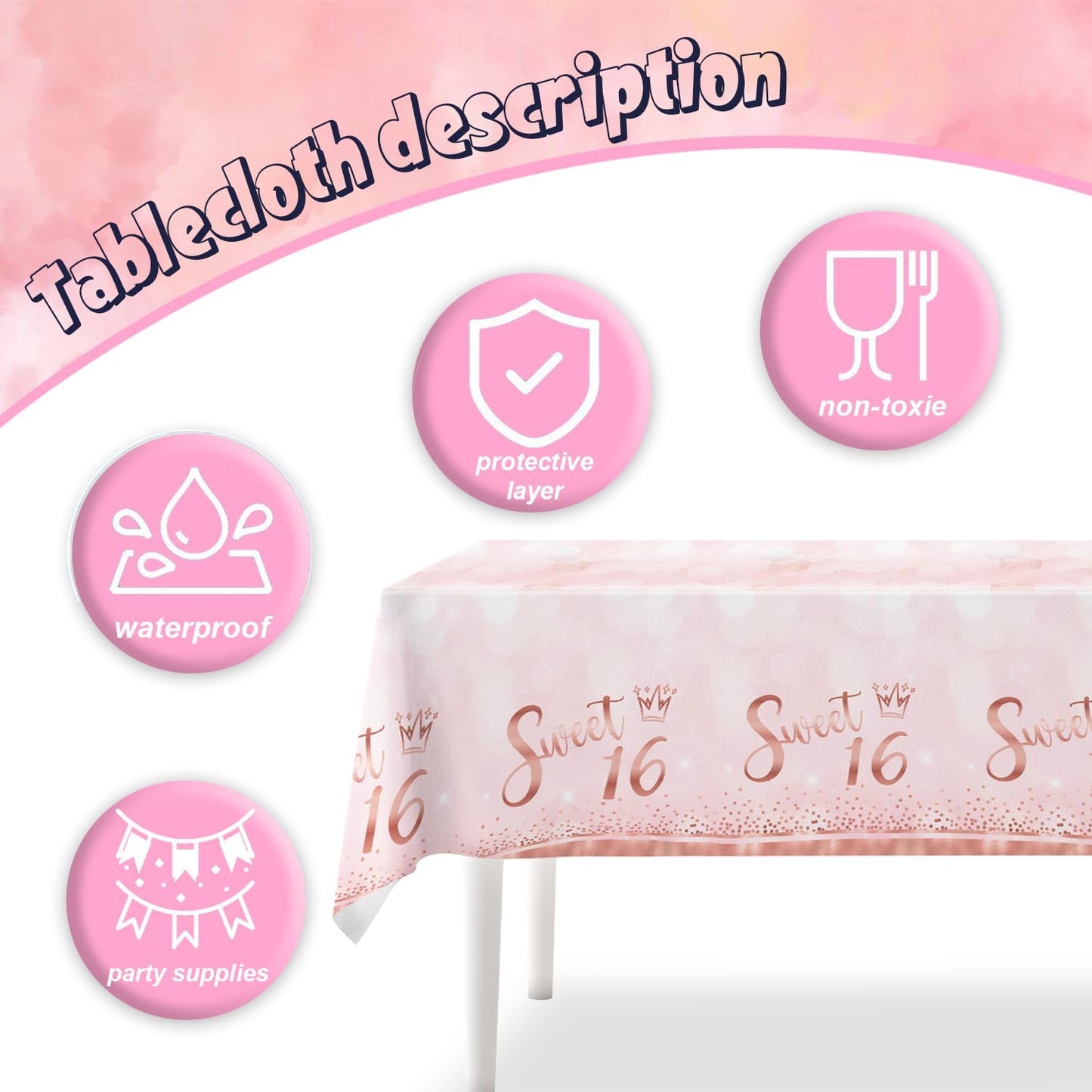 141pcs Sweet 16 Party Decorations,Sweet 16 Party Disposable Tableware set Includes Dinner Plate Dessert Plate Paper Napkin Cup Knife Fork Straws Tablecloth Pink Rose Gold 16 Supplies set