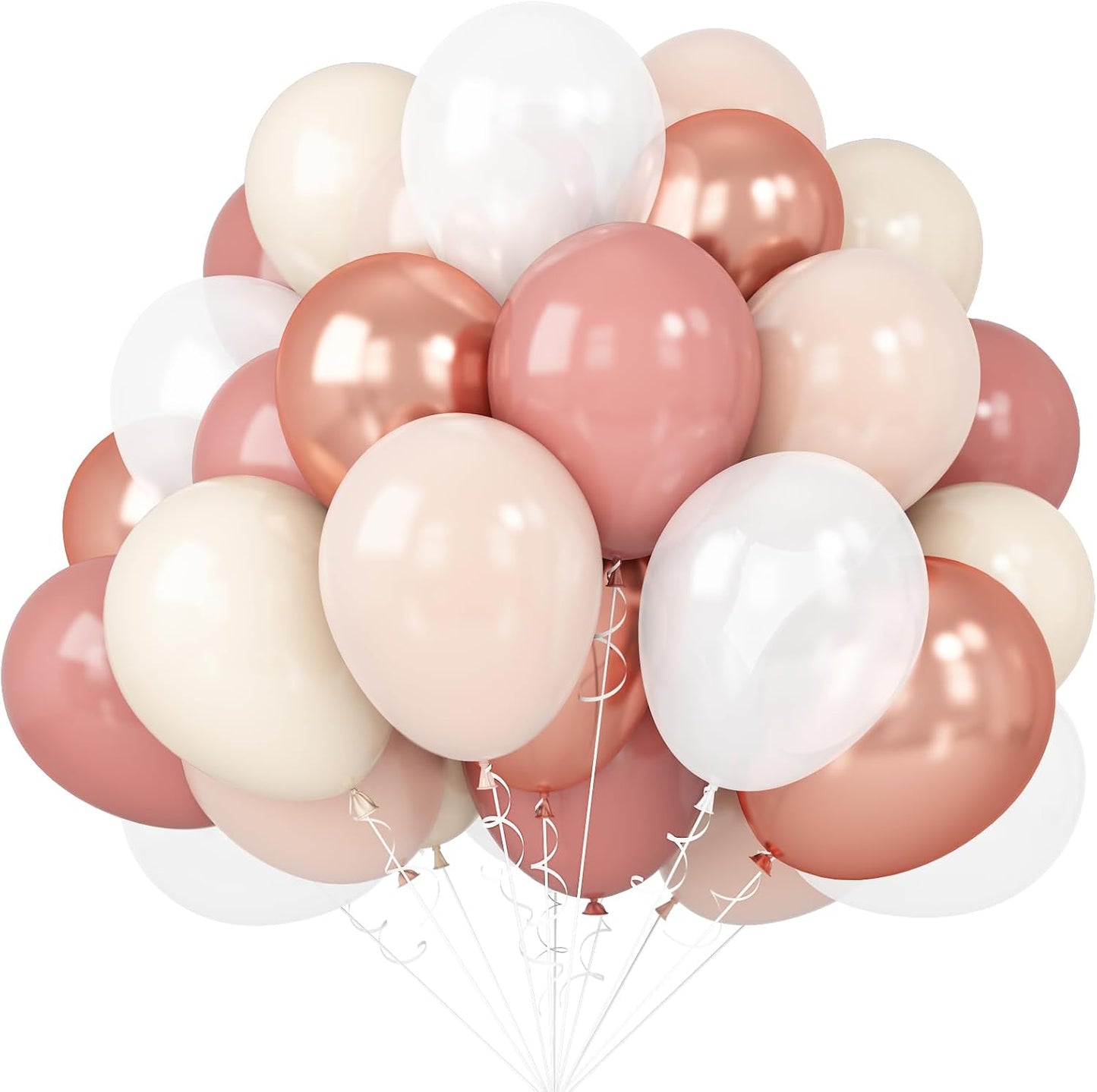 Pink White Balloons Rose Gold Blush White Balloon 60pcs 12inch Latex Helium Balloons Beige Retro Pink Nude Pearl White Sand Balloon Neutral Birthday Party Decorations Bride Wedding Boho DIY Supplies