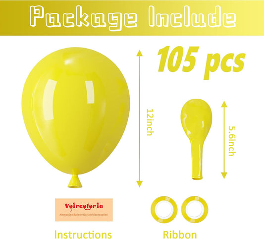 105pcs Yellow Balloons 12inch Party Latex Balloons for Boys Girls Birthday Baby Shower Gender Reveal Wedding Sunflower Party Decorations