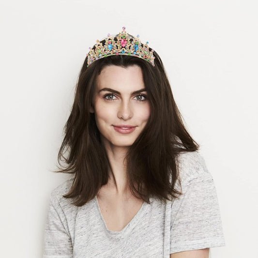 CAVETEE Crown for Women Gothic Crown Headpiece Halloween Decorations Birthday Tiara Vintage Rhinestones Baroque Queen Crown Wedding Bridal Crown Clean Various Crystal Tiaras and Crowns for Women Girls