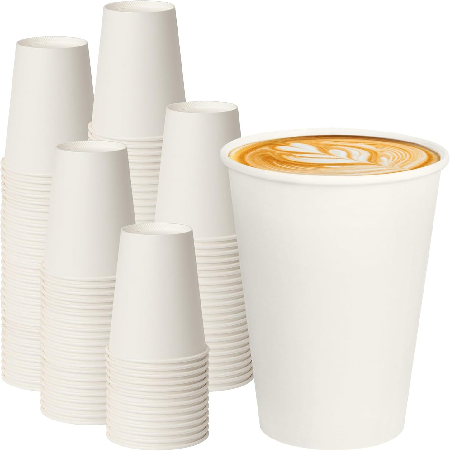 12 oz White Paper Coffee Cups, Disposable Hot Cups for Coffee, Tea, Cocoa, Beverages, 300 Pack