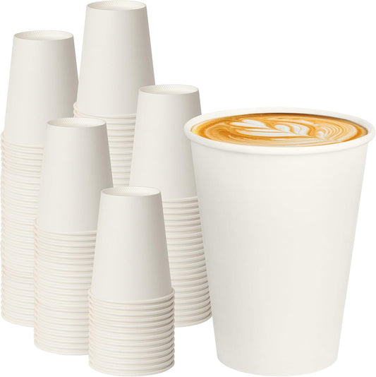 12 oz White Paper Coffee Cups, Disposable Hot Cups for Coffee, Tea, Cocoa, Beverages, 300 Pack