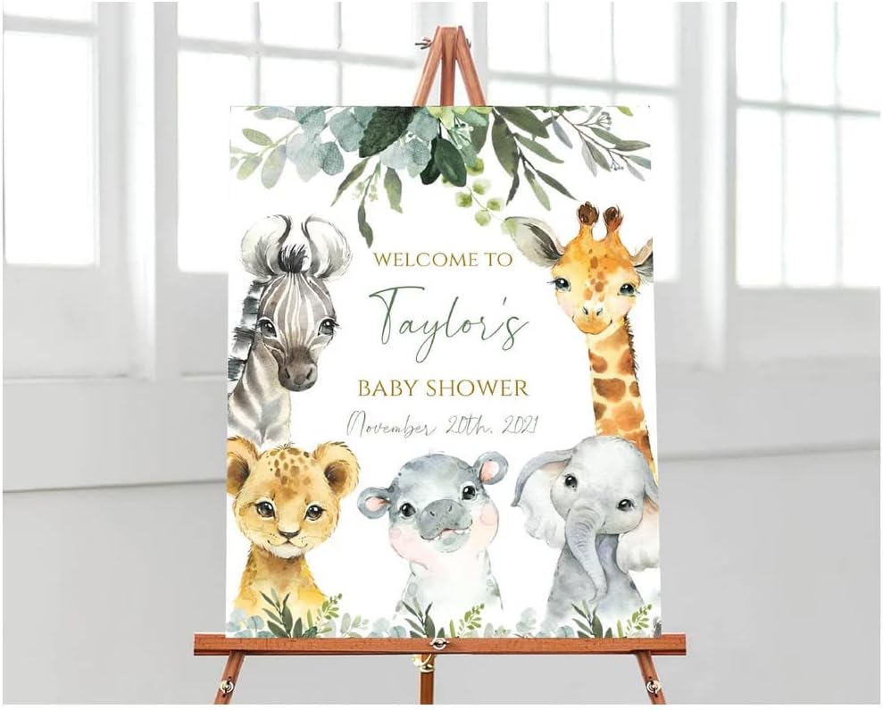 Safari Baby Shower Welcome Sign, Rustic Animal Welcome Sign, Sage Green Plastic Event Decoration Sign, 4mm Thick