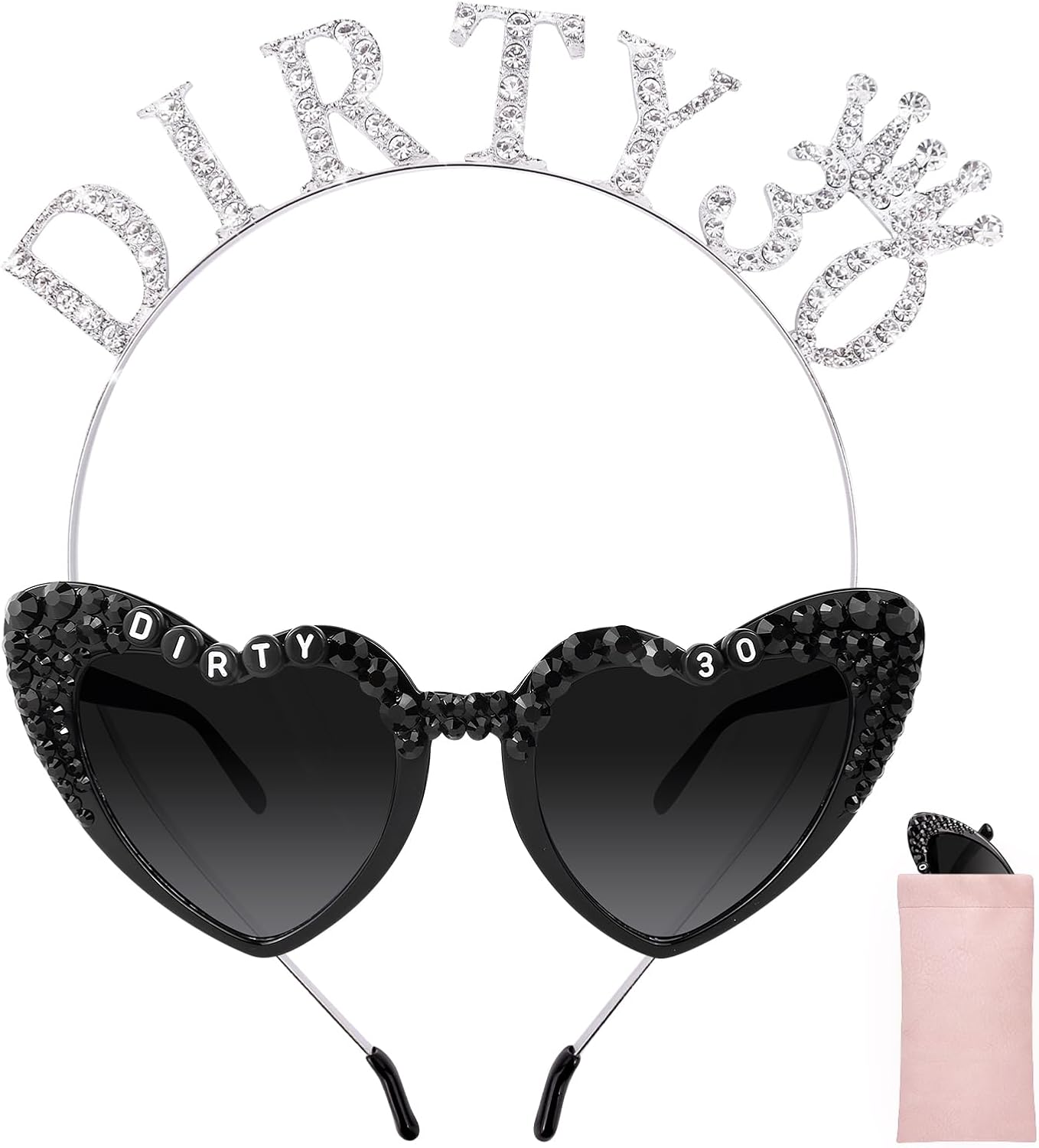 Dirty 30 Birthday Sunglasses with Crown, 30th Birthday Gifts Decorations for Women, Birthday Glasses Headband Tiara