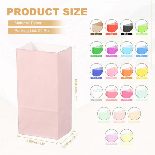 PATIKIL Party Favor Bag, 24 Pcs 3.5x2.4x7.1 Inch Mini Paper Candy Bags Gift Treat Celebration Halloween Goody Birthday Wedding Party with Stickers, Soft Pink