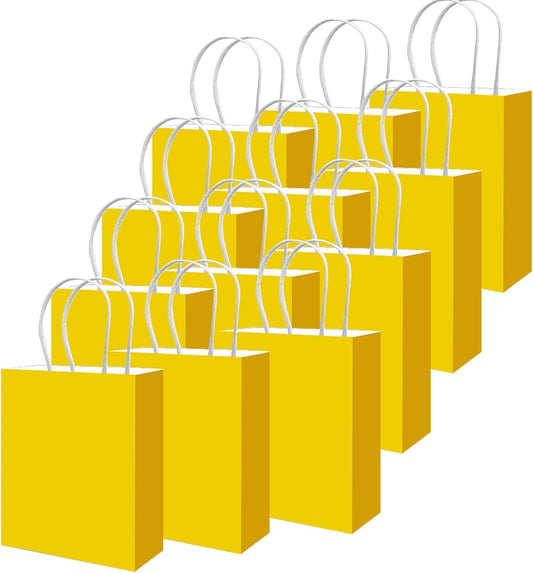 qiqee 50-Packs Bright Yellow Paper Gift Bags with Handles Bulk 13"x10.3"x4.6" Large Size Party Favor Bags Multiple Uses