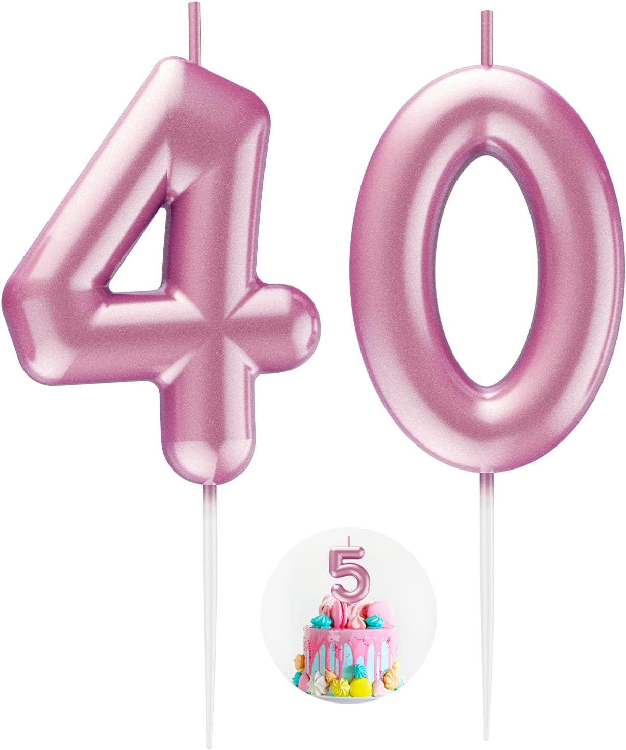 Pink Number 40 Candle Happy Birthday 3D Number Candles for Birthday Cake Party Decoration Wedding Anniversary Celebration Supplies