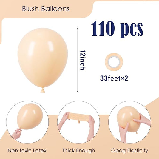 110pcs Blush Balloons 12inch Nude Latex Party Balloons for Graduation, Wedding, Birthday, Bridal Shower, Baby Shower, Boho Theme Party, Anniversary Party Decorations