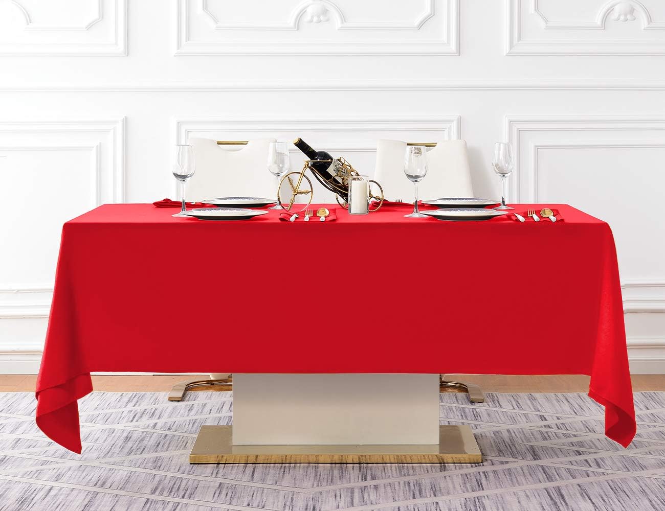 Surmente Red Christmas Tablecloth 60 x 102-inch Rectangular Polyester Table Cloth for Weddings, Banquets, or Restaurants