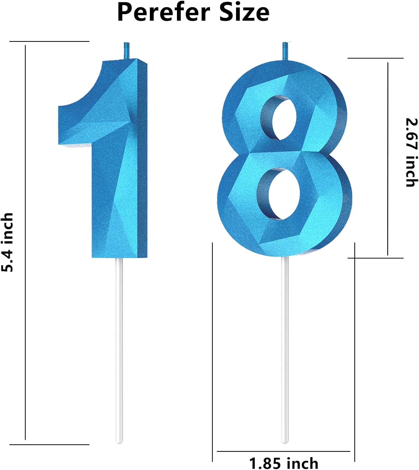 Number Birthday Candles(18 Candle Blue) 3D Diamond Shape Number Happy Birthday Cake Candles for Birthday Party Wedding Decoration Reunions Theme Party